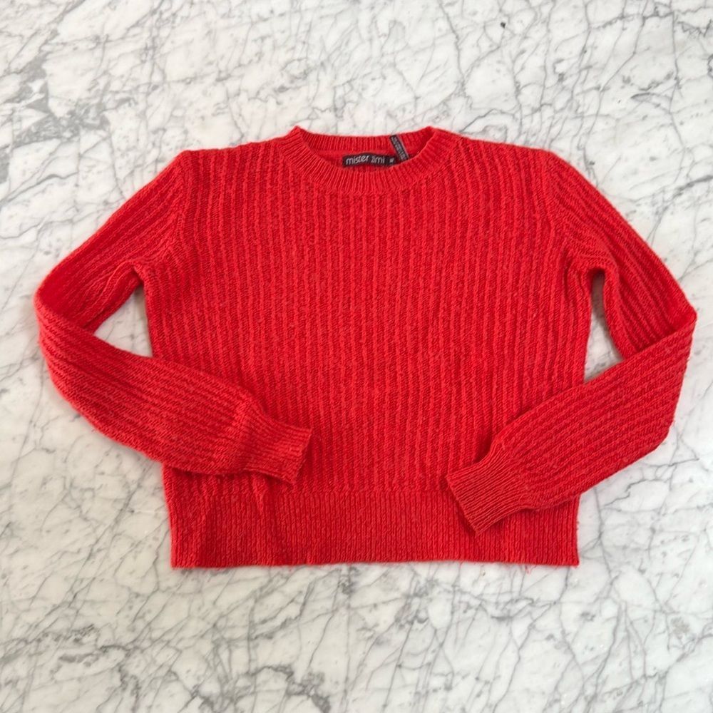 Mister Zimi Sz XS Large Gauge Knit Alpaca-Wool Sweater Red Orange